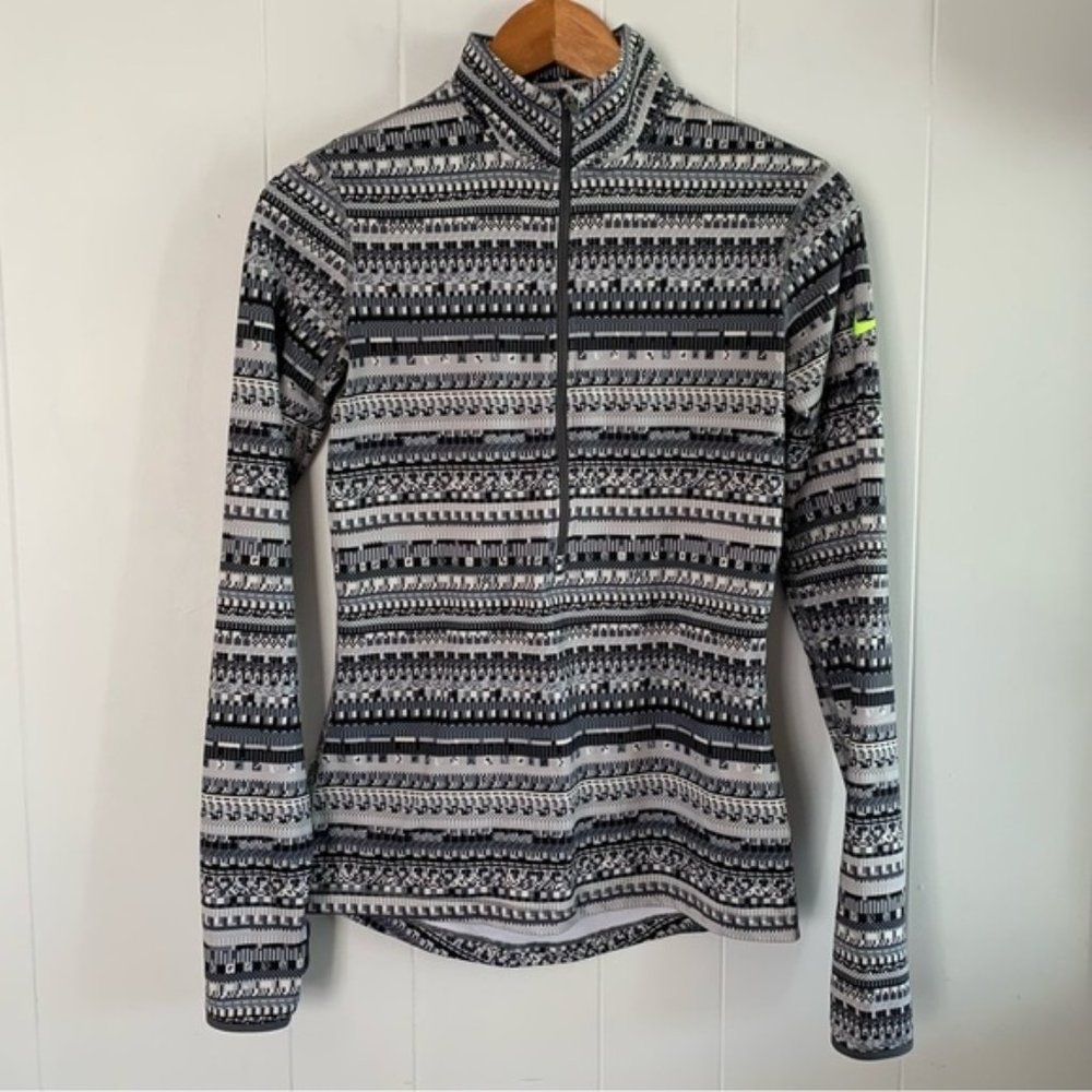 Nike Pro Long Sleeve Half Zip 1/2 Black White Grey Aztec Digital Fair Isle